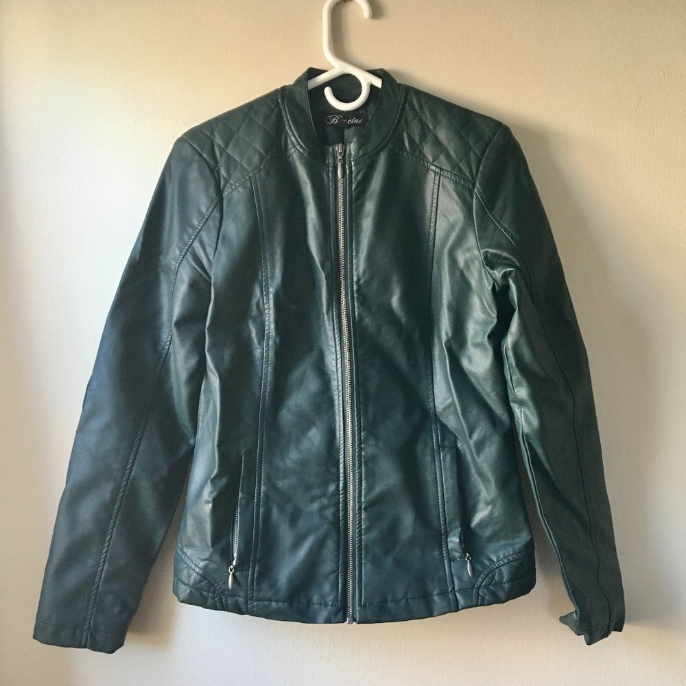 Dark green leather-look moto jacket